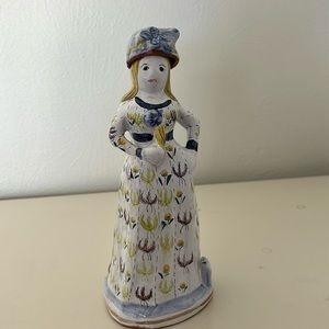 Mid 20th Century Hand Painted Portuguese Lady Decanter with Had/Lid
